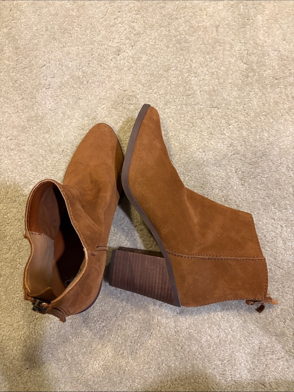 bp Suede Ankle Booties in Cognac with Zipper Back and Tassel-Size 10.5